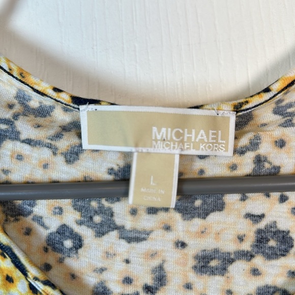 Michael Kors Yellow Navy Spring L/S Keyhole Neck Blouse Large EUC #0685-AZ - Picture 6 of 6